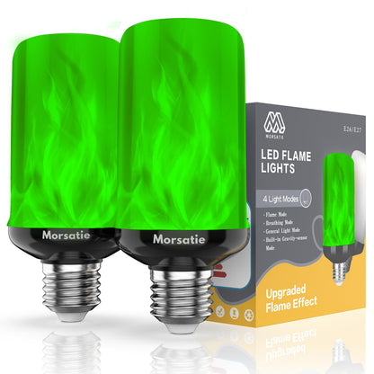 Morsatie 【Upgraded Flame LED Flame Light Bulbs, 4-Mode Flickering Light Bulbs with Upside Down Effect, E26 Fire Light Bulb for Halloween Christmas Party Porch Patio Indoor Outdoor Decoration, Green