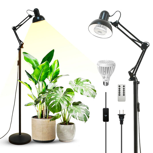 SANSI Grow Lights for Indoor Plants, 32W Plant Lights for Indoor Growing, Full Spectrum Dimmable 39-65 Inches High PPFD Standing Grow Light with PAR25 32W Bulb Remote Control Auto On/Off Timer