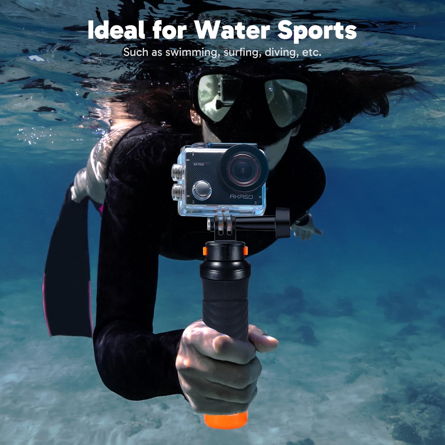 AKASO EK7000 Pro 4K30 Action Camera with Touch Screen EIS 131FT Waterproof Underwater Camera 5X Zoom Remote Control with Waterproof Floating Hand Grip Bundle and Carrying Case Accessories Kit Bundle