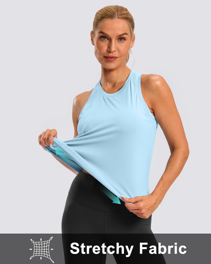 G Gradual Women's Workout Tank Tops Racerback Athletic Yoga Tops Loose Fit Sleeveless Running Gym Sports Shirts for Women(Blue Linen,M)