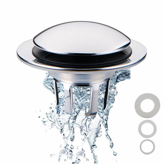 Chrome Bathroom Sink Drain Stopper,Welsan Universal Pop-Up Drain Stopper Plug Strainer with Hair Catcher for 1 1/8"-1 1/2" Drain Hole,Anti-Clogging Design Chrome Plated