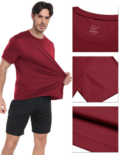 HovSiyla 5 Pack Workout Shirts for Men Athletic Running Gym Quick Dry Short Sleeve Performance Moisture Wicking T Shirt Black/Grey/White/Burgundy/Navy Blue-L