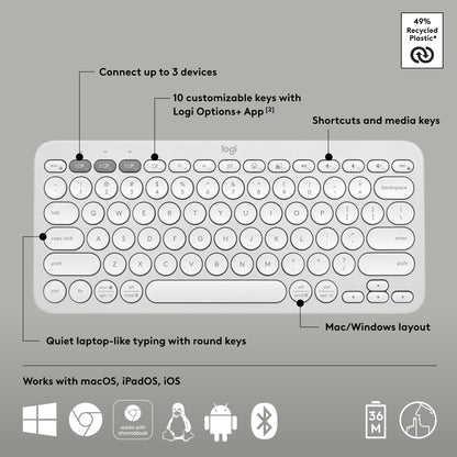 Logitech Pebble Keys 2 K380s, Multi-Device Bluetooth Wireless Keyboard with Customizable Shortcuts, Slim and Portable, Easy-Switch for Windows, macOS, iPadOS, Android, Chrome OS - Tonal Graphite