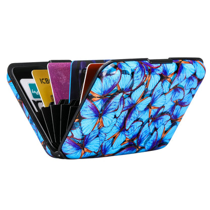 ELFISH RFID Blocking Credit Card Protector Aluminum ID Case Hard Shell Business Card Holders Metal Wallet for Men or Women (Blue Butterfly)