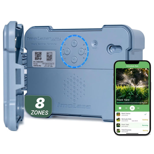 ImoLaza Outdoor Smart Sprinkler Controller, 8-Zone WiFi Irrigation Controller with Hyper-Local Weather, App Remote Control, Works w/ Alexa, Auto Watering, Rain/Freeze/Wind Skip, Smart Fault Detection