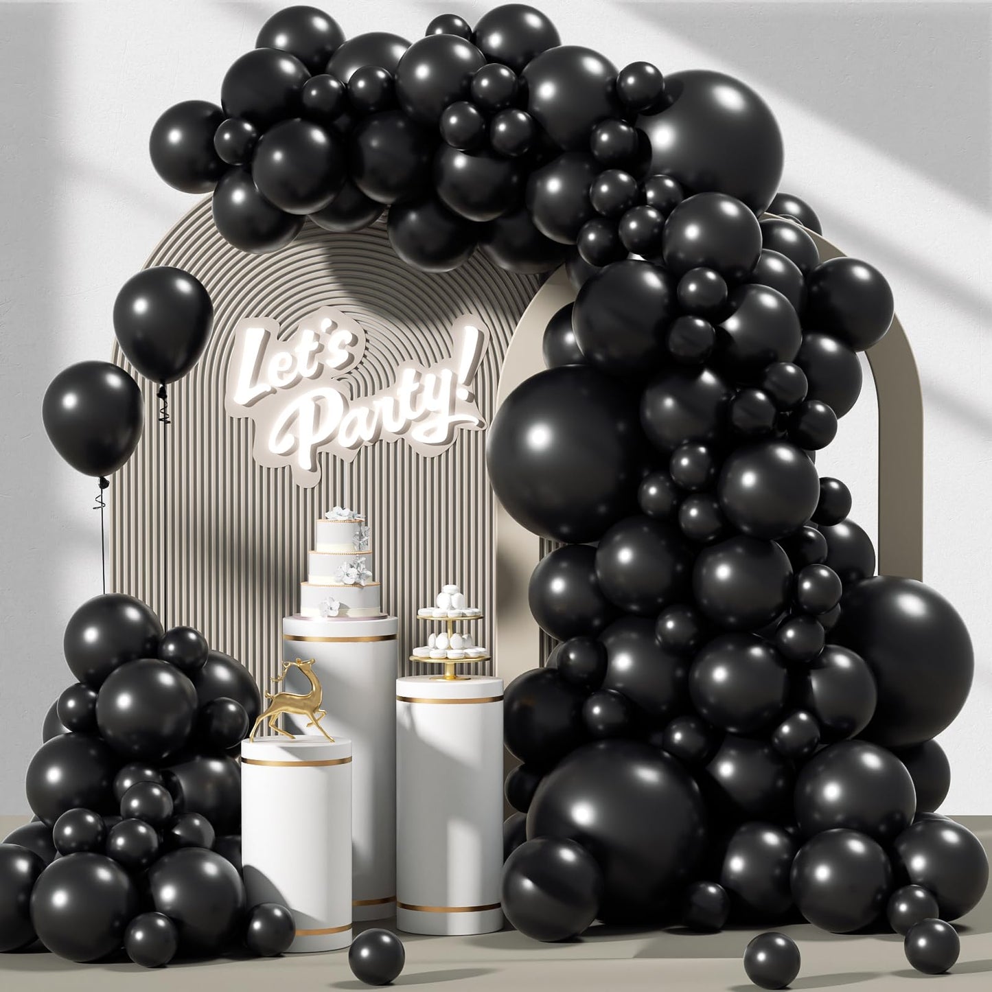 Awenztech 120pcs Black Balloon Arch Kit, 18 12 10 5 inch Black Latex Balloons Different Sizes Balloon Garland for Graduation Halloween Birthday Party Decorations