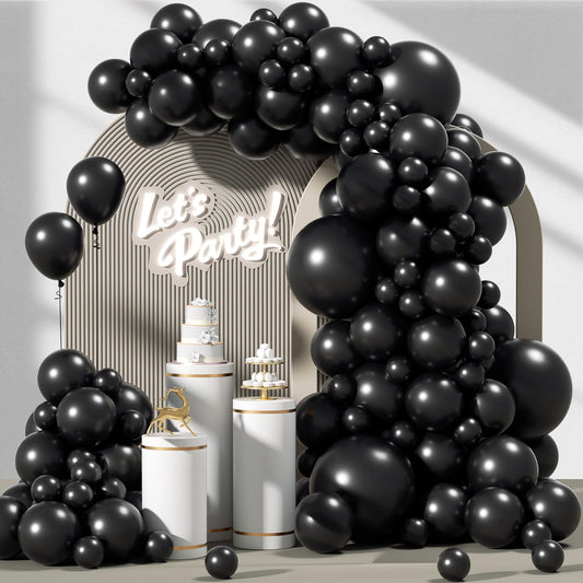 Awenztech 120pcs Black Balloon Arch Kit, 18 12 10 5 inch Black Latex Balloons Different Sizes Balloon Garland for Graduation Halloween Birthday Party Decorations