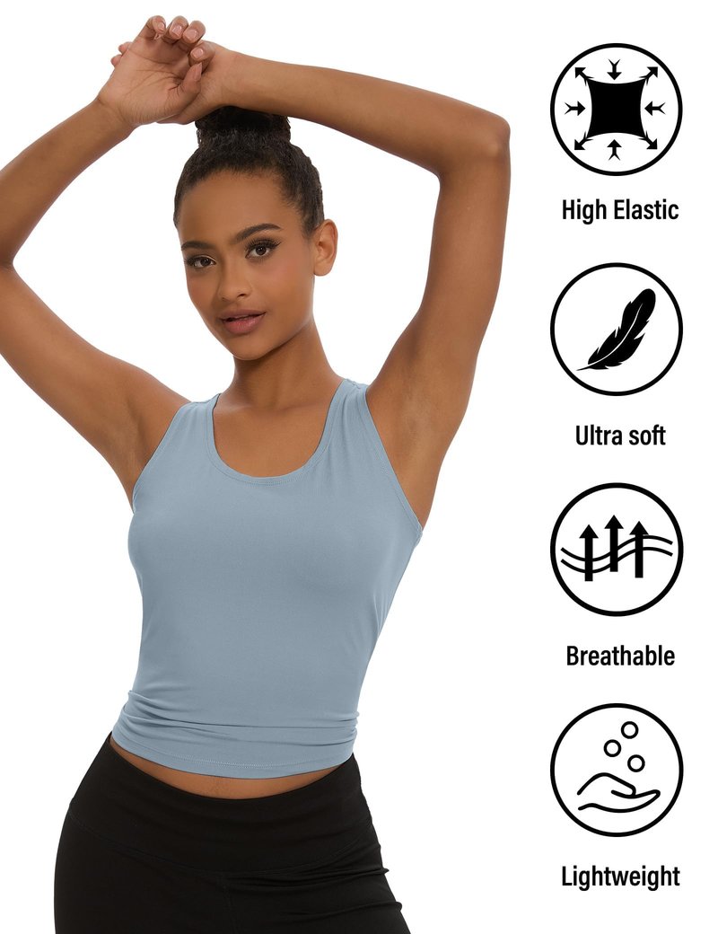 Dalavch 5 Pack Women's Workout Racerback Tank Tops Spandex Yoga Athletic Running Gym Sports Crop Tops for Women No Built-in Bra 1 Black 1 White 1 Heather Grey 1 Pink 1 Blue Small