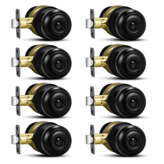 Plustool 8 Pack Matte Black Door Knobs, Privacy Door Knob with Lock, Interior Doorknobs with Round Ball, Keyless Door Lockset for Bedrooms Bathrooms