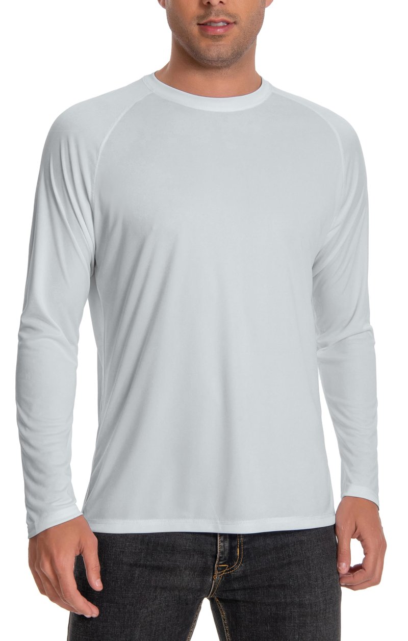 Runceptual Men's Sun Protection Shirts UPF 50+ UV Long Sleeve Rash Guard Shirts Lightweight Quick Dry for Fishing Swimming Running Hiking Gray L