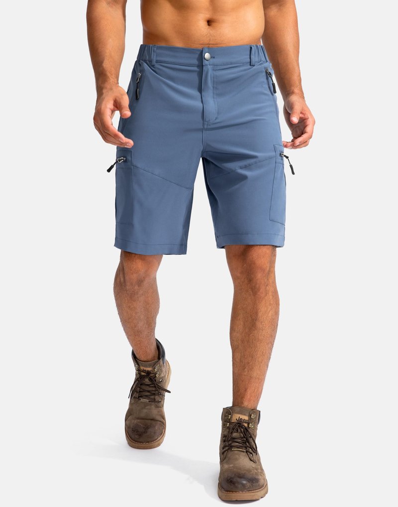 Pudolla Men's Hiking Cargo Shorts 9" Lightweight Outdoor Work Shorts for Men Travel Golf Camping Casual with 5 Zipper Pockets(Blue XX-Large)