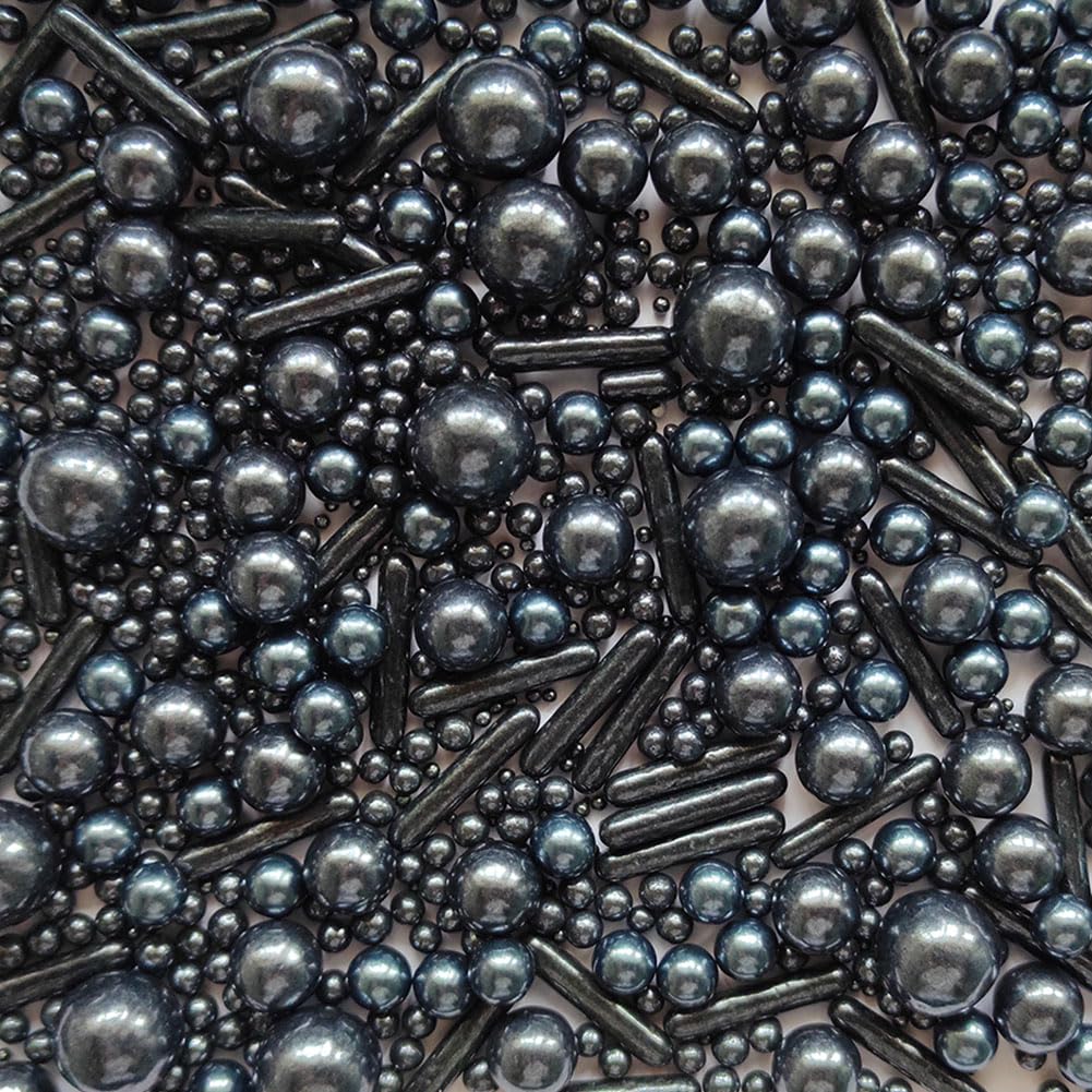 Edible Black Pearl Sugar Sprinkles Candy Mix Size Baking Edible Cake Decorations Cupcake Toppers Cookie Decorating Wedding Party Valentine Halloween Christmas Supplies 100g/3.53oz