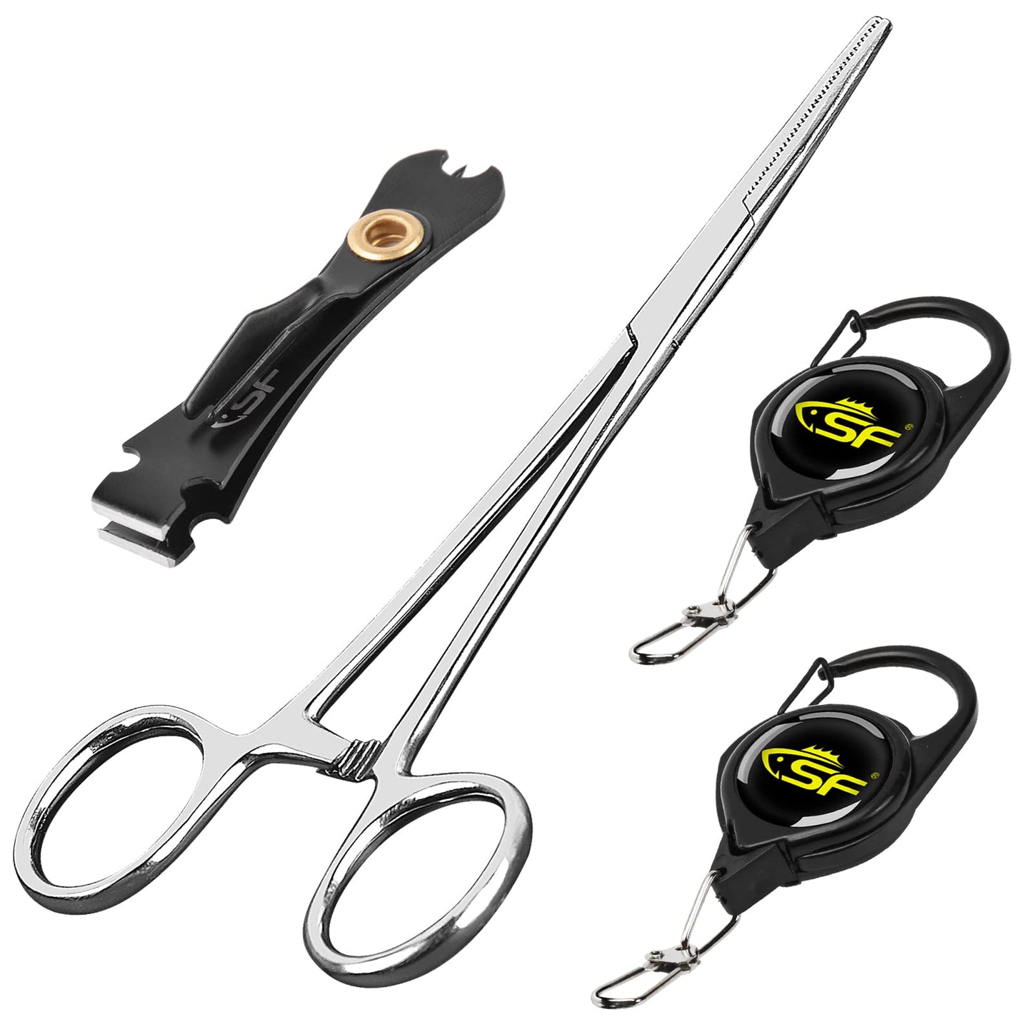 SF Fly Fishing Tools Kit Fishing Knot Tool and Line Clipper, Zinger Retractor, Hook Remover Forceps