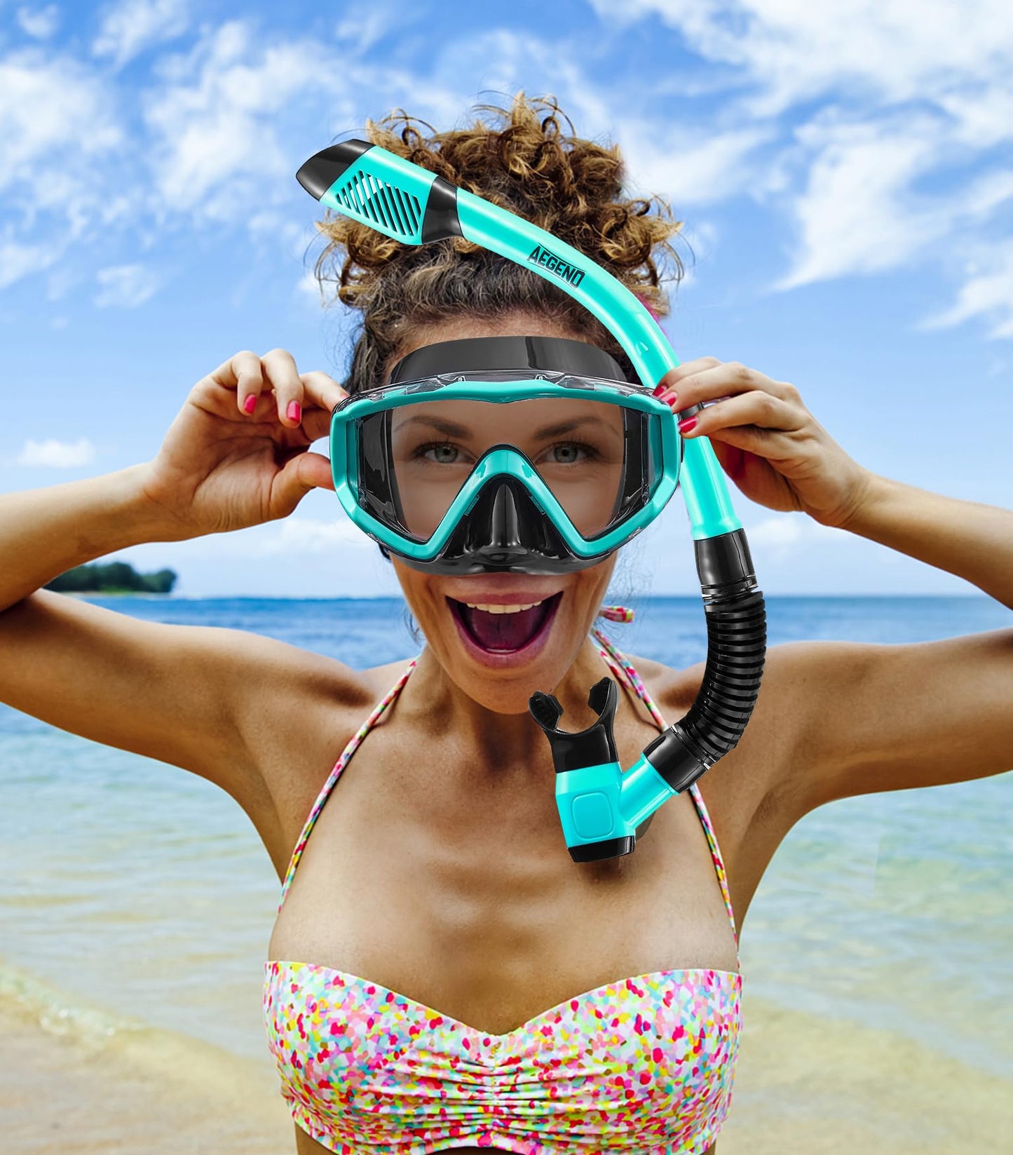 Aegend 2 Pack Snorkeling Gear for Adults, Dry Snorkel Set Panoramic View Enhanced Anti-Leak and Anti-Fog Technology, Adjustable Strap for Snorkeling Scuba Diving Swimming with Mesh Bag