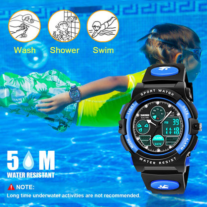 Sport Watch Toys for 3-12 Year Boys, Waterproof LED Wrist Watches With Alarm for Kids Easter Birthday Presents, Stocking Fillers Gifts for 6-15 Year Boys