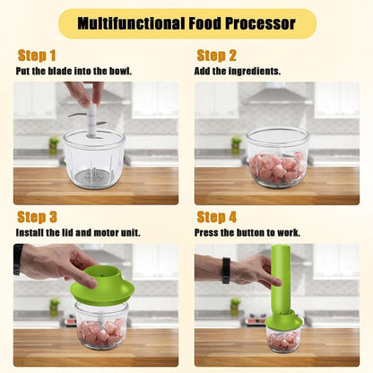 4-in-1 Electric Hand Mixer, Electric Whisk, Mini Onion Chopper 10Oz, Small Cordless Hand Blender, Milk Frother Wand for Coffee, Matcha, 4 Speed Rechargeable Food Processor for Baby Food Maker