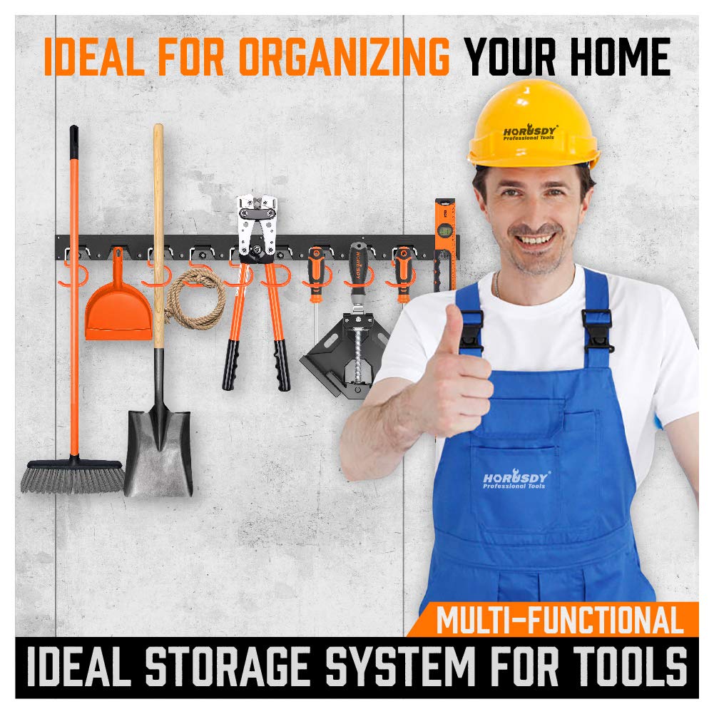 HORUSDY 64 Inch Adjustable Storage System, Wall Mount Tool Organizer, Tool Hangers for Mop and Broom Holder Shovel, Rake, Broom, Mop Holder, Etc