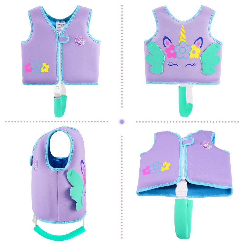 Pottwal Swim Vest for Kids - Swim Jacket for 1-2 Years (24-33LBS) - Puddle Jumper with Adjustable Crotch Strap - Made of Neoprene & EPE - Purple