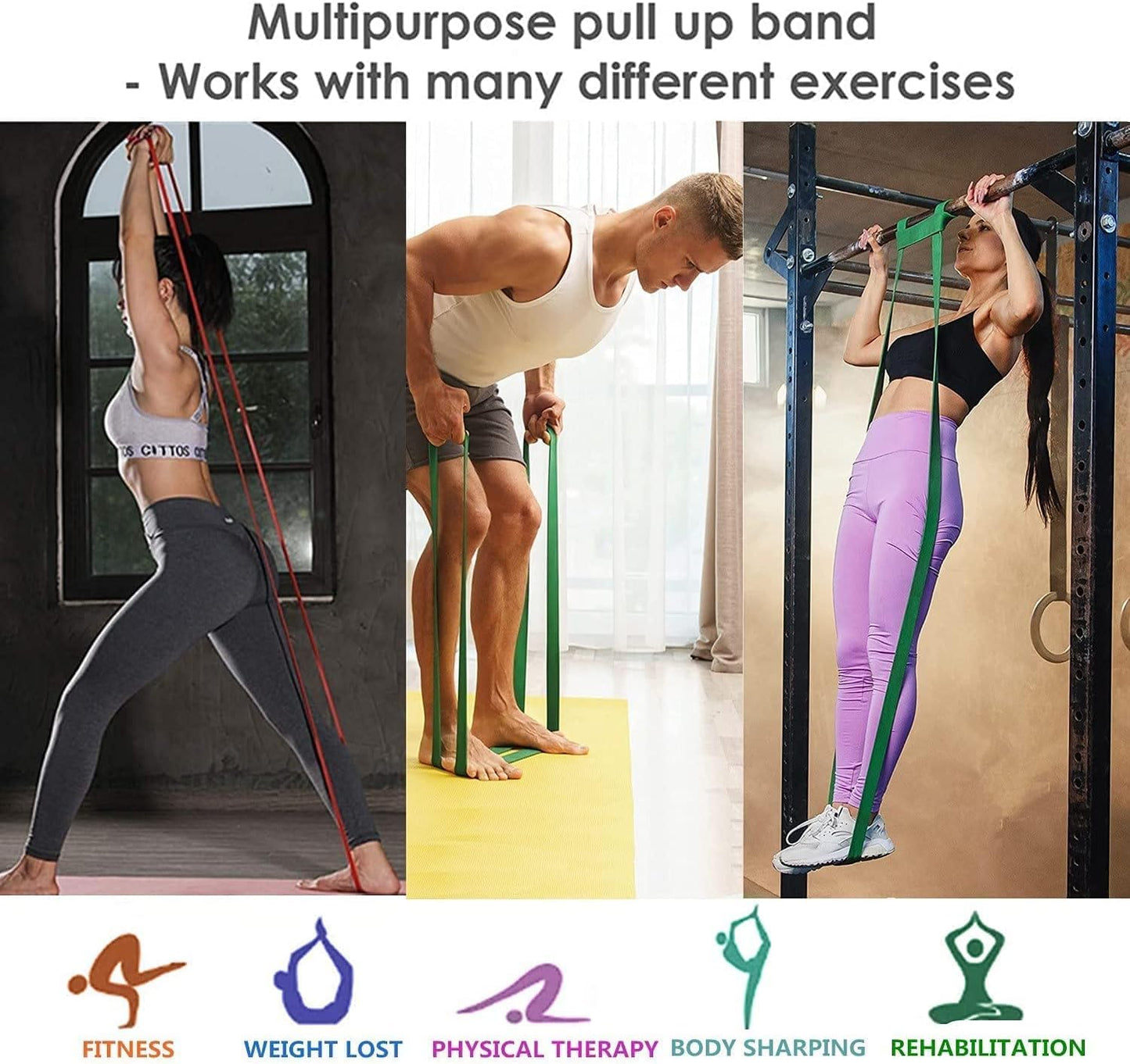 Resistance Band Pull Up Assist Band Set - 4 Thick and Heavy Different Resistance Workout Exercise Band with Door Anchor, Stretch Training Fitness Band for Unisex, Ideal for Home, Yoga, Powerlifting