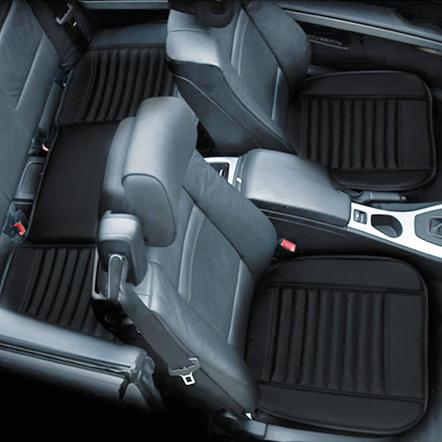 Fifth Gear 3pc Universal Front and Rear PU Leather Black Car Seat Cushion Cover Set Anti Slip Breathable Car Seat Pad Bamboo Charcoal Seat Protector Non Slip