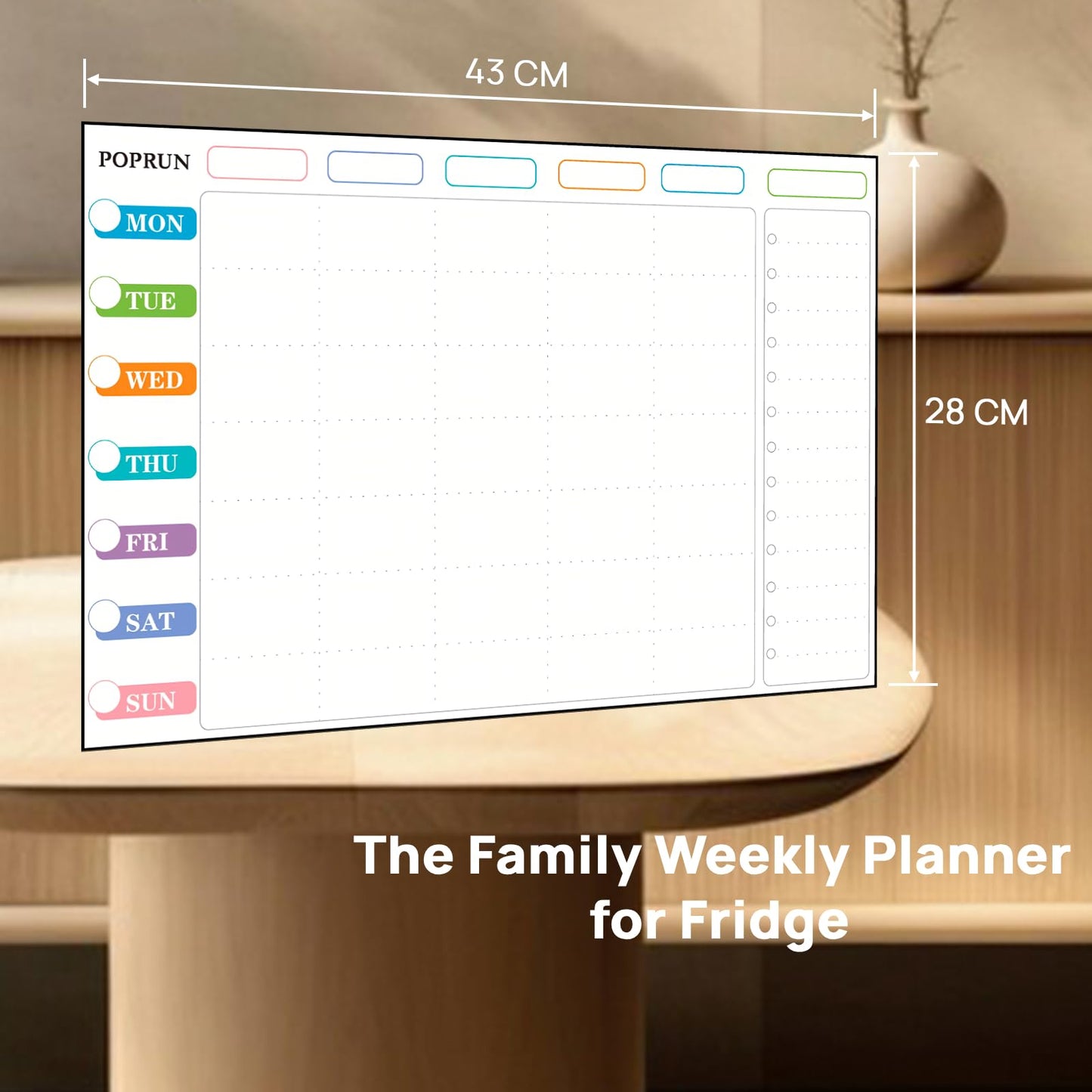 POPRUN Magnetic Weekly Family Planner Whiteboard Calendar for Fridge, A3 Meal Planner Board,Chores Chart for Family and Kids, Fridge Calendar Monday to Sunday, Dry Erase Board for Menu,Memo 43 x 28 cm