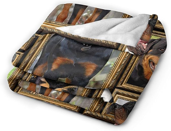 Rottweiler Blanket Decor Gifts for Dog Lover, Flannel Fleece Fuzzy Rottweiler Throw Blankets, Soft Warm Cozy Plush Animal Blanket for Bed Couch Living Room Stuff Decoration for Kids Adult 50"x40"