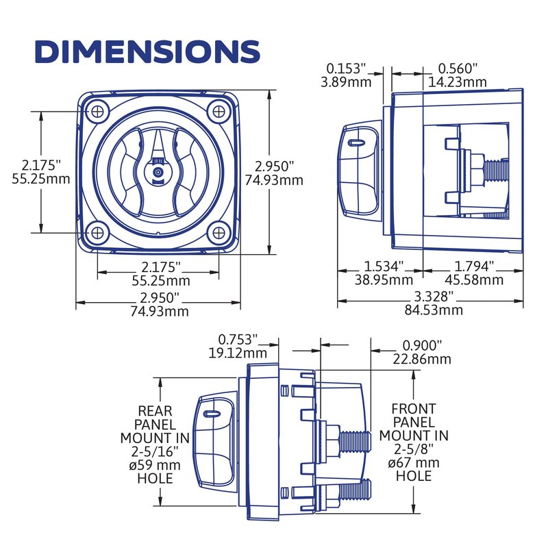 Blue Sea Systems Mini Dual Circuit Battery Switch, Black, 6010200 m‑Series