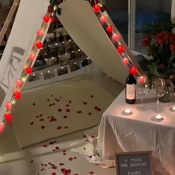 Red Pink Heart Lights, 8.5Ft Valentines Day Lights with 10 Red Pink 3D Heart Lights, Plug in Heart Fairy String Lights for Indoor Propose Wedding Anniversary Party Valentine's Day Decorations