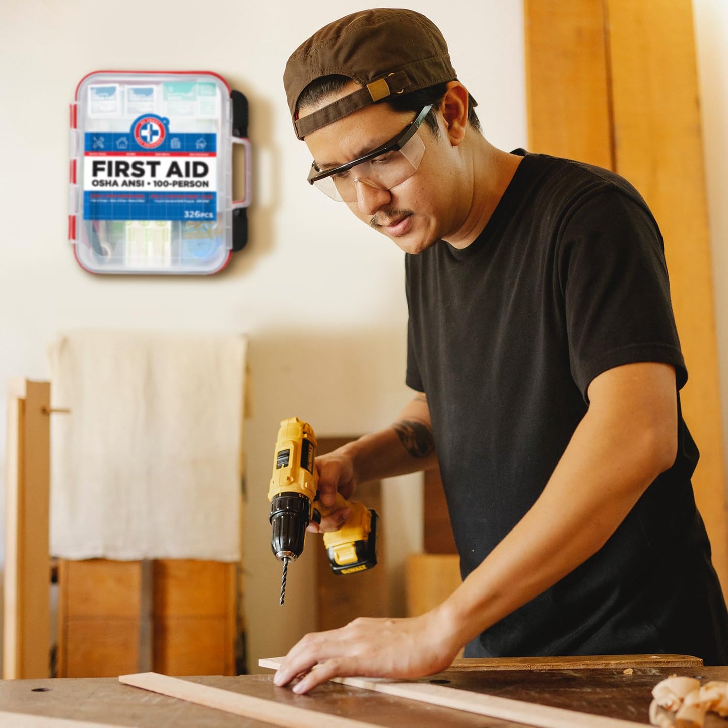 Be Smart Get Prepared First Aid Kit Hard Red Case 326 Pieces Exceeds OSHA and ANSI Guidelines 100 People - Office, Home, Car, School, Emergency, Survival, Camping, Hunting and Sports (20HBC01015REV3)