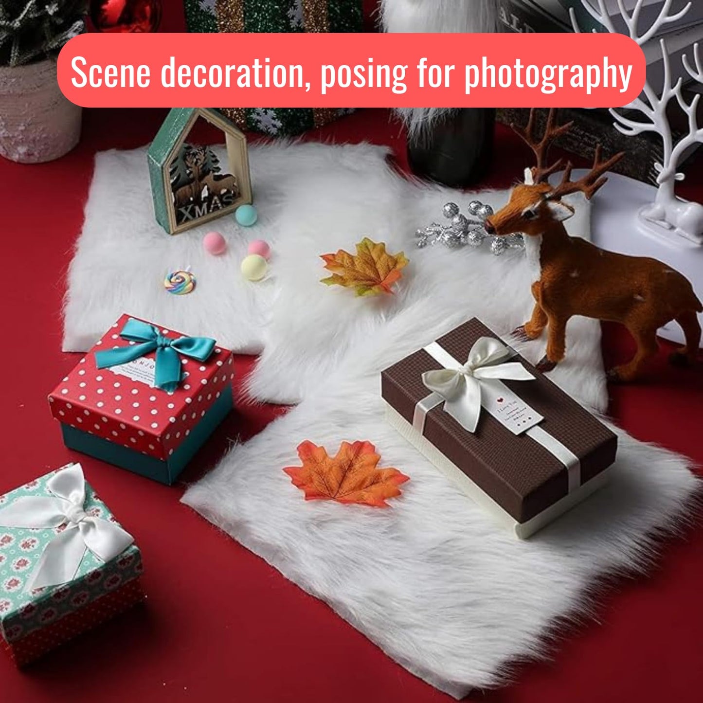 NINGDAN 14x10 inches 1pcs Rectangle Faux Fur Plush Cushion, Area Rugs Fluffy Carpet Mini Small Size Fit,for Tabletop Photography,Home Decor,Product Display,Locker Accessories (Rectangle Black)