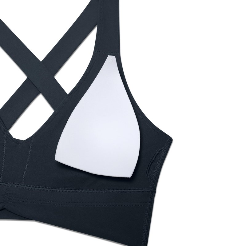CRZ YOGA Butterluxe Ruched Longline Sports Bras for Women - V Neck Padded Yoga Tank Wide Straps Cross Back Crop Tops True Navy Small