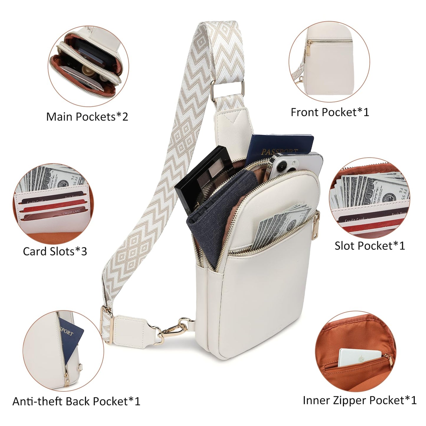 DIOMO Anti Theft Small Sling Bag for Women Cross Body Bag Trendy, RFID Fanny Packs Vegan Leather for Women Travel Belt Purse