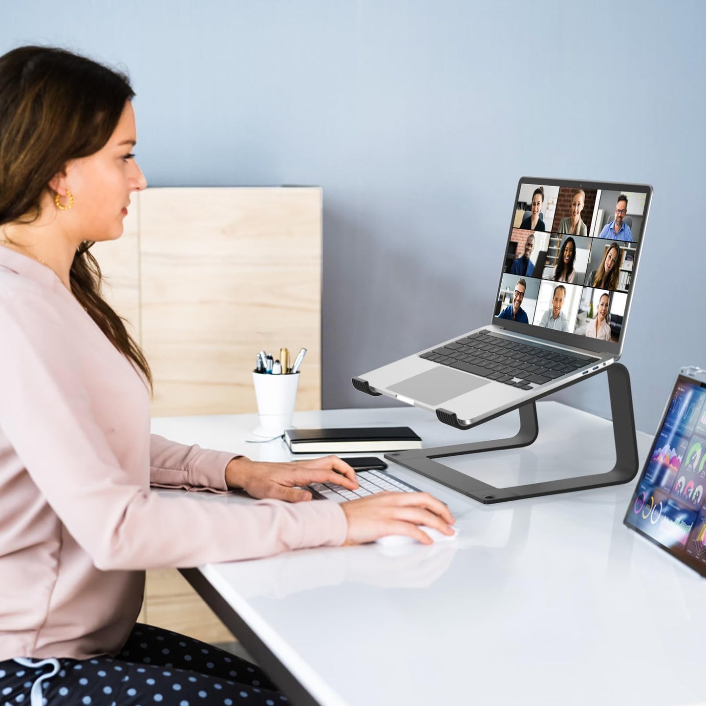 GleYo Laptop Stand for Desk Detachable Aluminum Computer Riser Portable Metal Notebook Holder Compatible with MacBook Air, Pro, Dell, HP, Lenovo and All 10-16" Laptops, Black