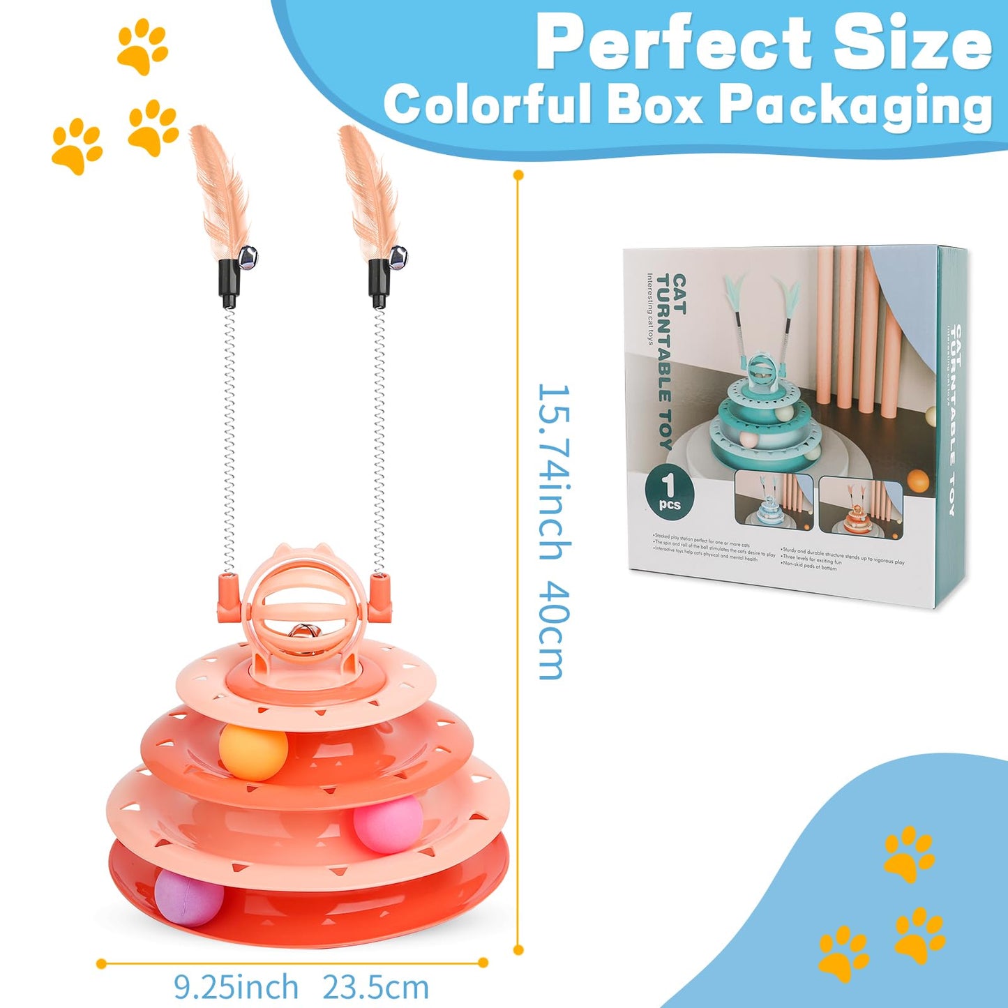 Goosheep Cat Toy Interactive Pet Plaything for Indoor Kitten Interactive Kitty Puzzle Ball with 2 Cat-Tease (Orange)