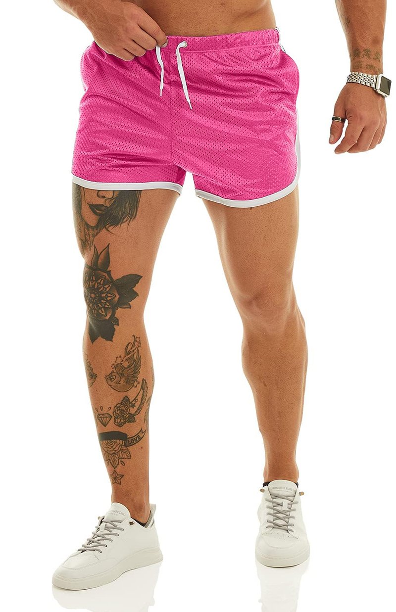 Ouber Men's Fitted Shorts Bodybuilding Workout Gym Running Tight Lifting Shorts with Pockets Green, L