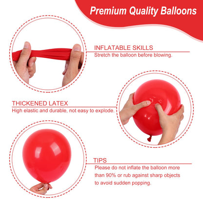 RUBFAC 135pcs Red Balloons Different Sizes 18 12 10 5 Inch for Garland Arch, Latex Christmas Balloon for Birthday Party Wedding Decorations