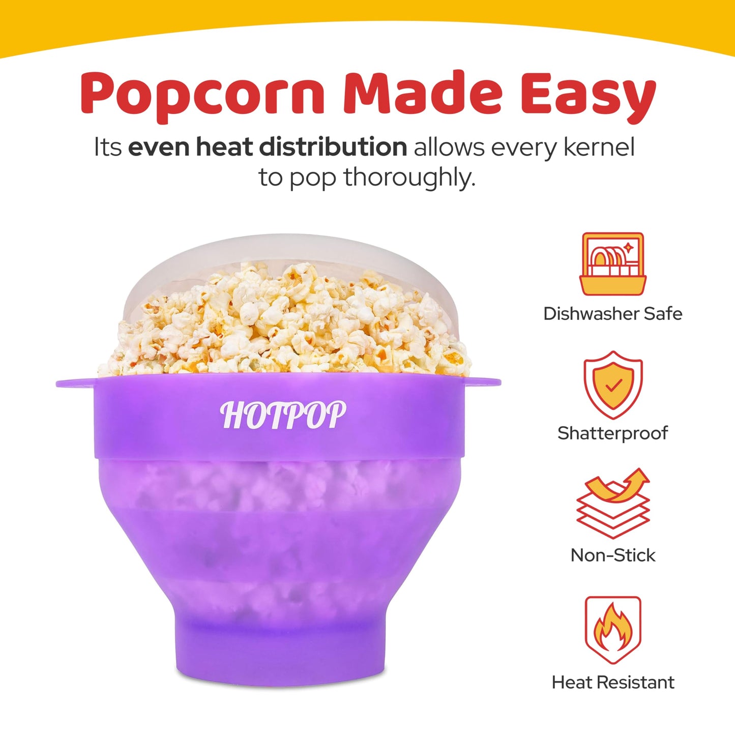 The Orginal HotPop Silicone Popcorn Maker - Microwave Popcorn Popper with Handles - Collapsible Bowl, Heat-Resistant, Easy to Clean, Ideal for Family Movie Nights, 15-Cup Capacity - Red