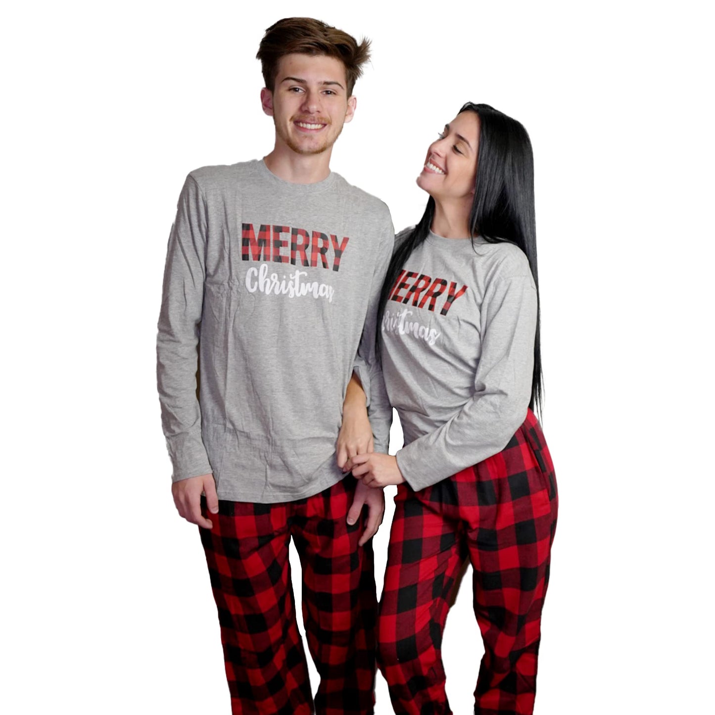 USBD Family Matching Pajama Sets Buffalo Plaid Couple Matching PJ Set Festive Holiday PJs for Men Women (Gray Men, X-Large)