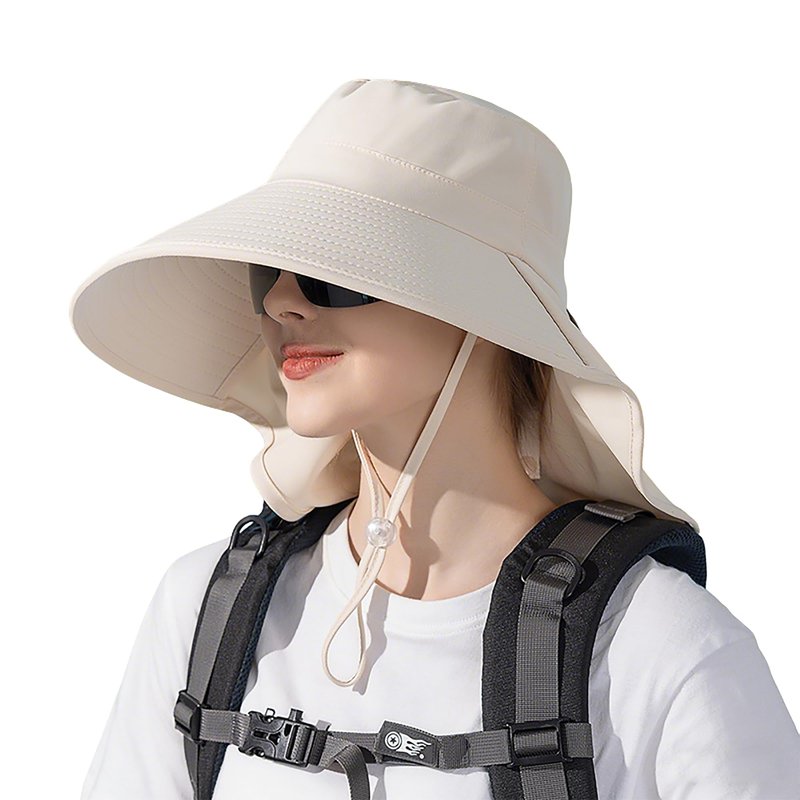 Sun Hat for Women with UV Protection Summer Wide Brim with Neck Flap Upf50+ Ponytail Hole Fishing Bucket Hat Hiking Garden Beige