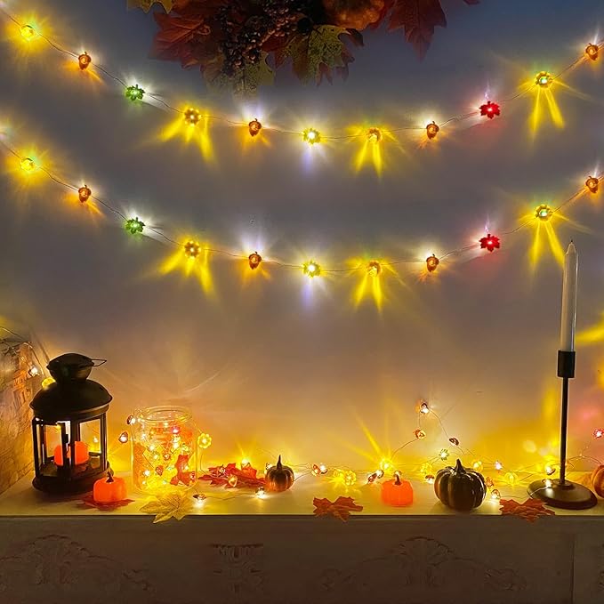 TURNMEON Fall Decor 2 Pack 3D Fall Thanksgiving Pumpkin String Lights Total 40LED/13Ft Thanksgiving Decorations for Home, 3 in 1 Battery Powered Fall Lights Halloween Decor Home Indoor Outdoor