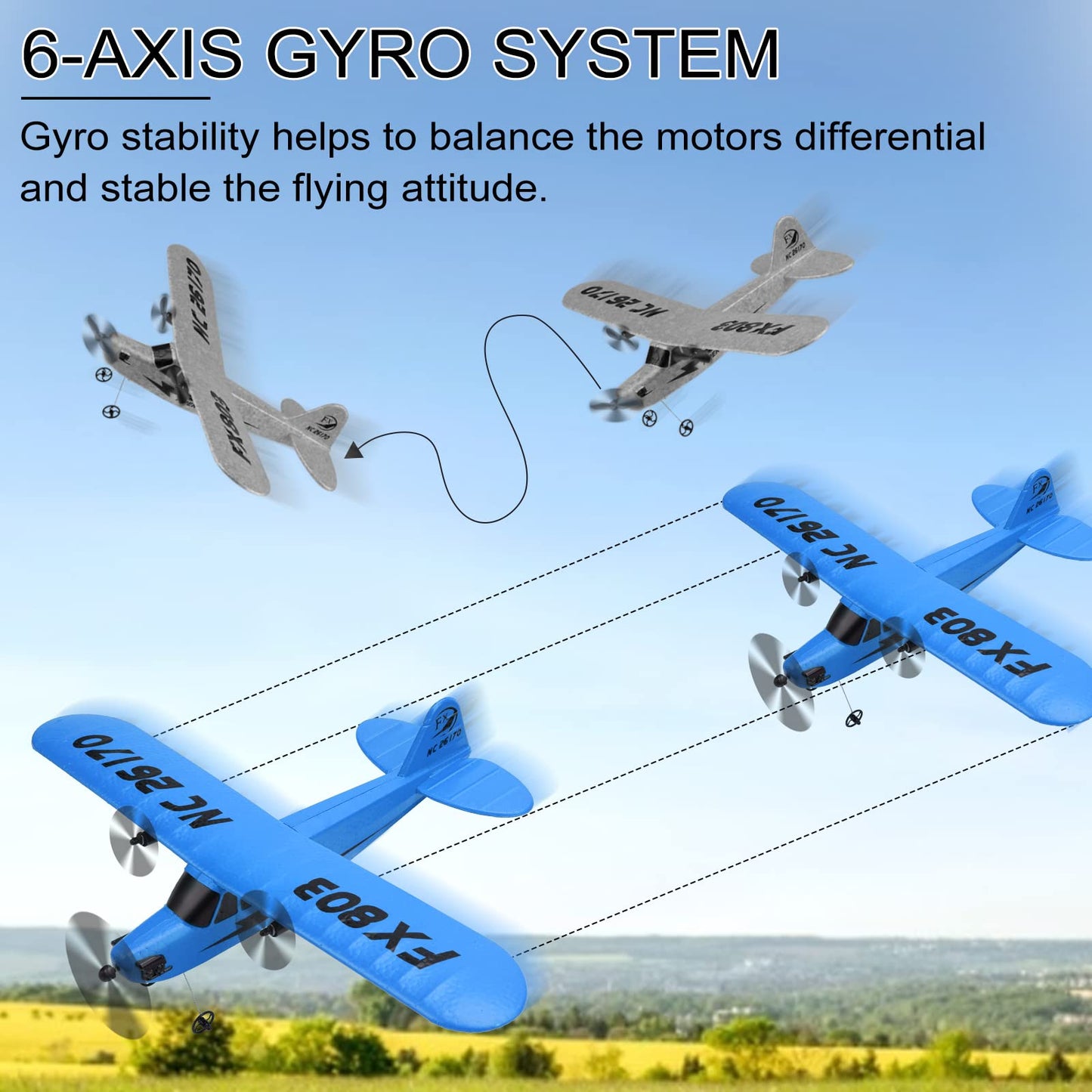 Makerfire RC Airplane FX-803 RTF RC Plane 2.4GHz 2CH Built-in 6-Axis Gyro EPP Remote Control Airplane Glider Easy to Fly for Beginner Adults Kids (Blue)