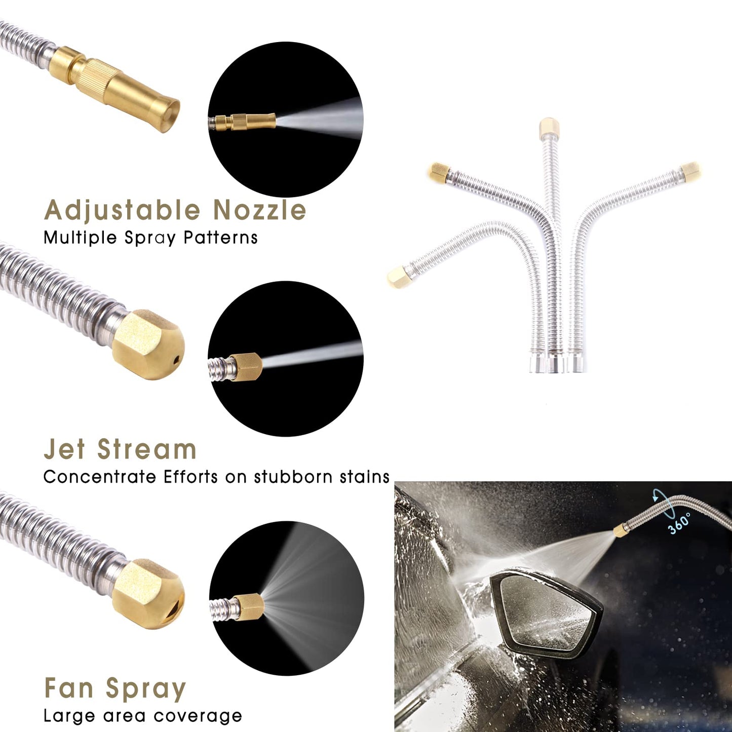 Hwylizg High Pressure Power Washer Wand, Hydro Jet Water Wand Pressure Sprayer,Flexible Garden Watering Wand with 3 Hose Nozzle Universal Hose End for Car Pet Window Patio Gutter Cleaning Tool Blue