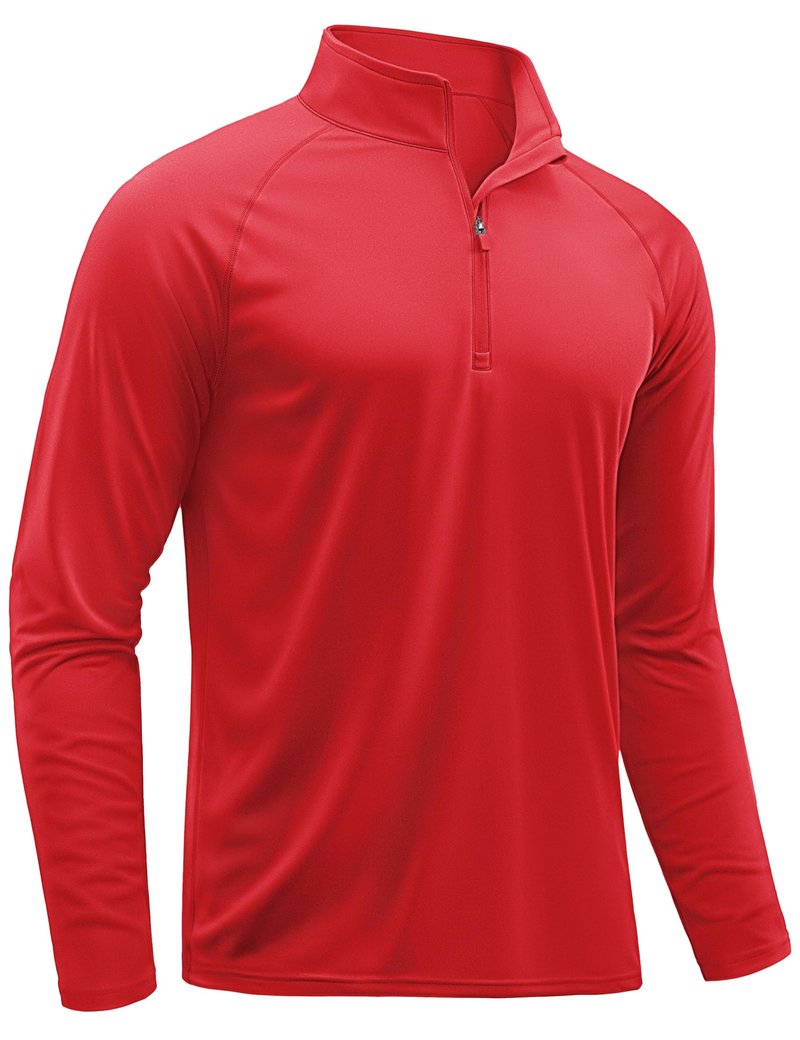 TACVASEN Shirts for Men Running 1/4 Zip Shirts Uv Protection Workout Hiking Mens Long Sleeve T Shirts Rash Guard Dry Fit Tomato Red Dry Fit XXL