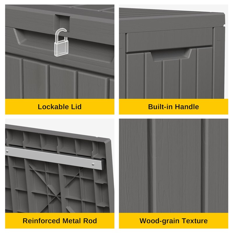 EAST OAK 60 Gallon Deck Box, Outdoor Storage Box with Padlock for Patio Furniture, Patio Cushions, Gardening Tools, Pool Supplies, Waterproof and UV Resistant Resin, Grey