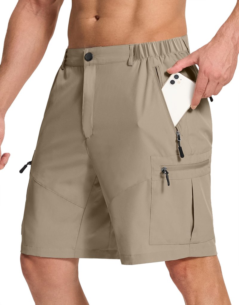SERAMY Mens Hiking Cargo Shorts with 6 Zipper Pockets 9" Quick-Dry Lightweight Short for Golf Casual Fishing Outdoor Work Dusty Khaki M