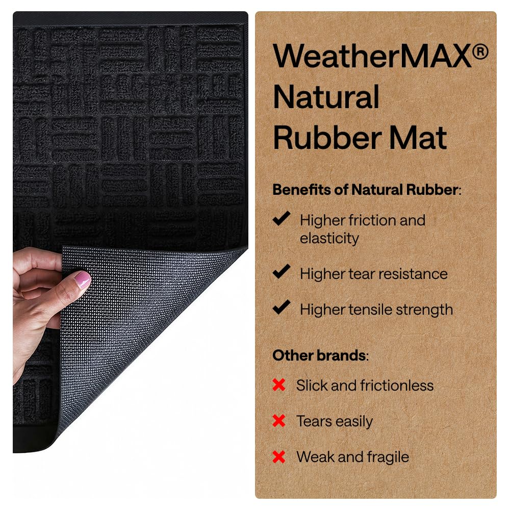 GORILLA GRIP 100% Waterproof All-Season WeatherMAX Doormat 35x23, US Designed Natural Rubber, Stain and Fade Resistant, Low Profile Indoor Outdoor Door Mats, Easy Clean Patio Mat, Black Maze