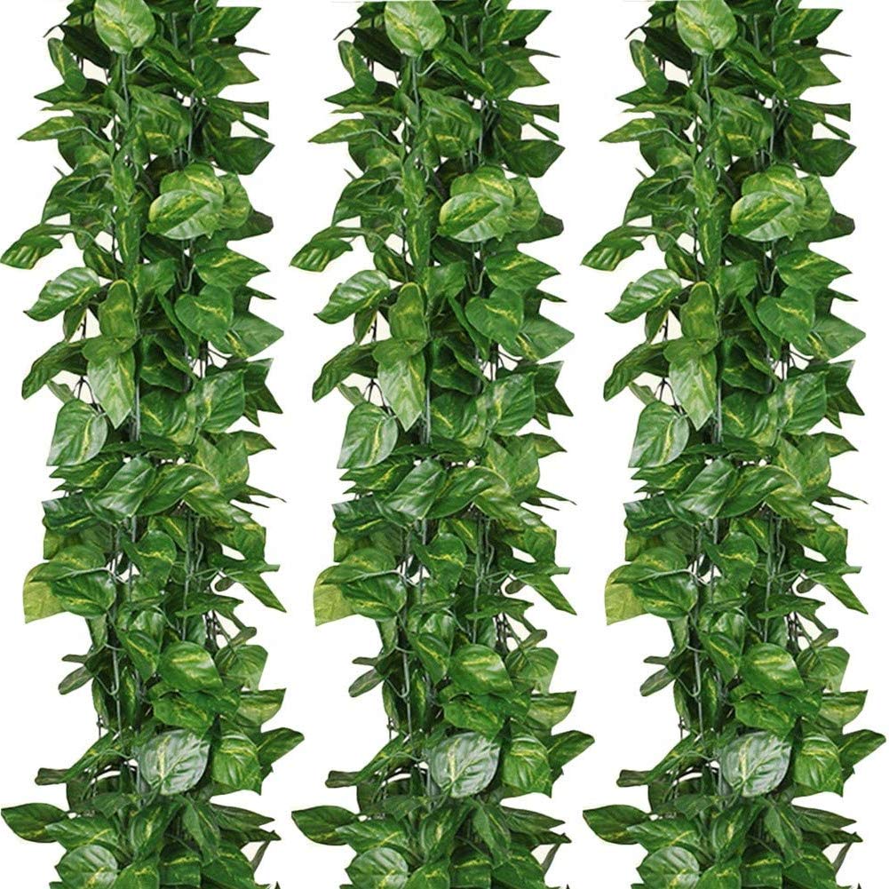 Artificial Ivy Garland, 12 Pack 84 Feet Fake Ivy Hanging Vines, Green Leaves Fake Plants for Wedding, Party, Garden, Office, Bedroom Decoration(Scindapsus Leaves)