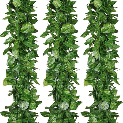 Artificial Ivy Garland, 12 Pack 84 Feet Fake Ivy Hanging Vines, Green Leaves Fake Plants for Wedding, Party, Garden, Office, Bedroom Decoration(Scindapsus Leaves)