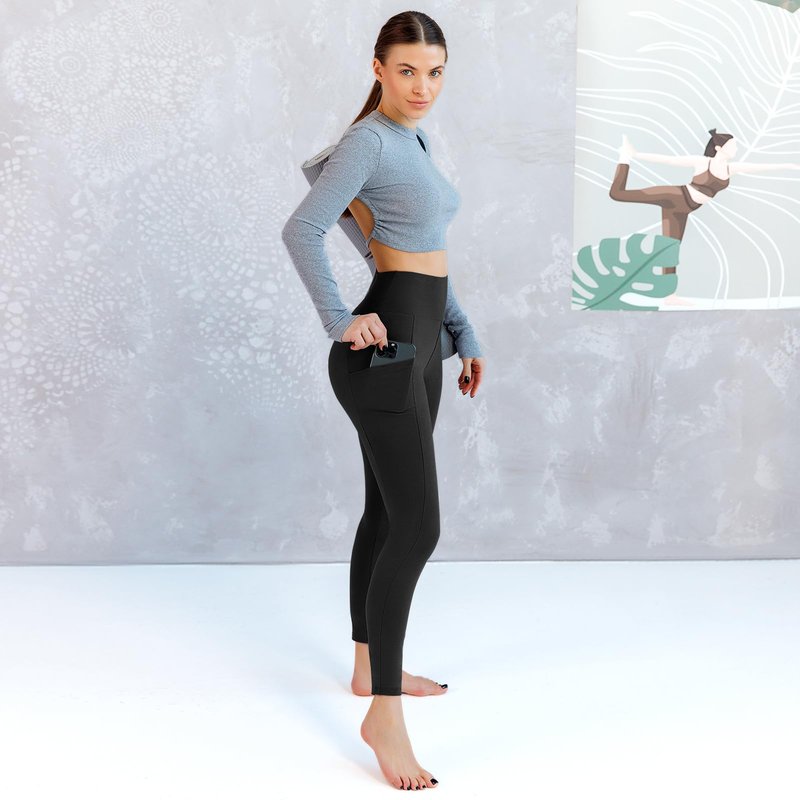 Leggings with Pockets for Women 3 Pack, High Waist Womens Leggings (Black/Grey/Navy SM)