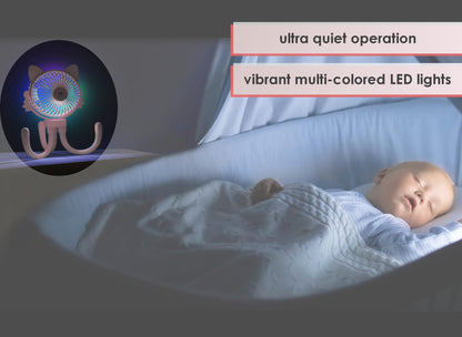 FANimal Portable Stroller Fan for Baby – Rechargeable Handheld & Clip-On USB Fan, Stroller Accessories with Night Light (Pink)